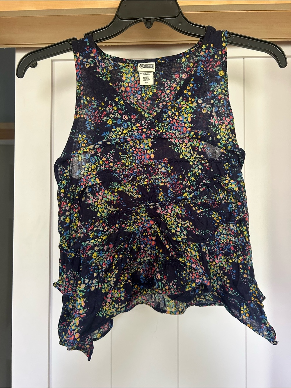 Old Navy Navy Floral Ruffle Sleeveless Camisole